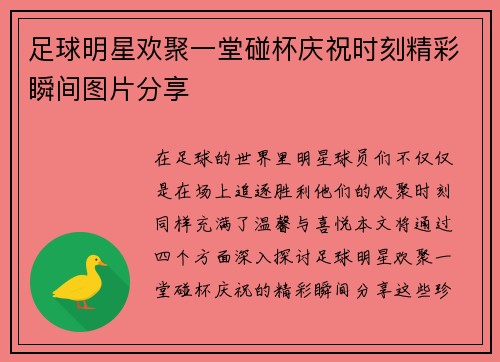 足球明星欢聚一堂碰杯庆祝时刻精彩瞬间图片分享